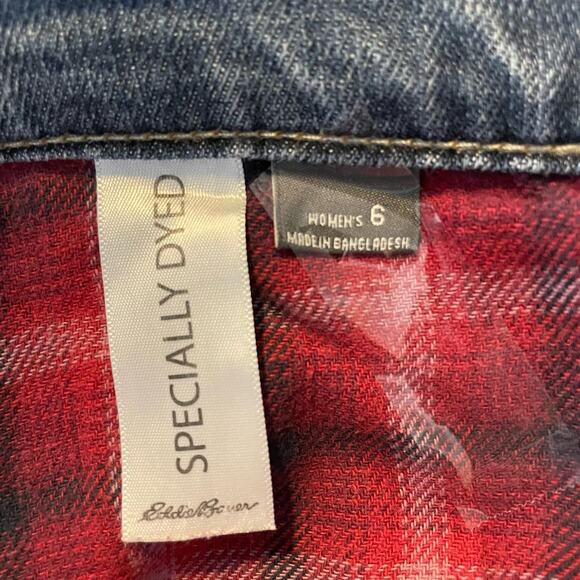 EDDIE BAUER WOMENS JEANS PLAID LINED GORP BOYFRIEND BOHO BLUE JEANS SIZE 6 - Picture 8 of 9